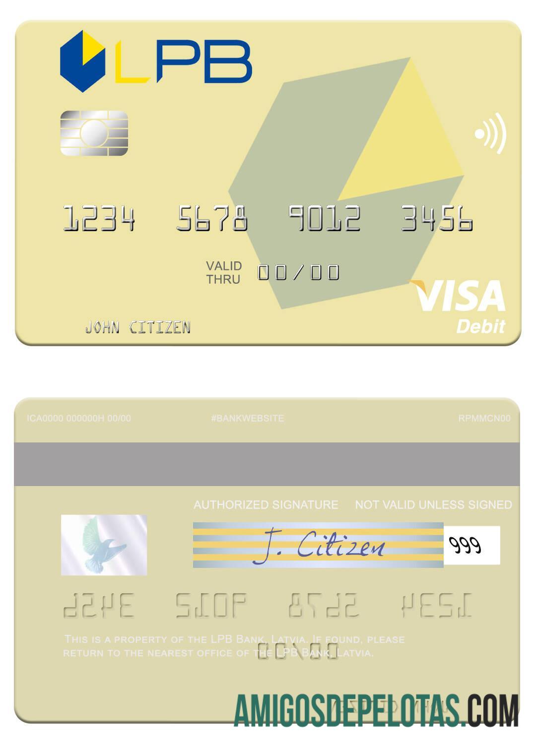 Latvia LPB Bank Visa Debit Card template